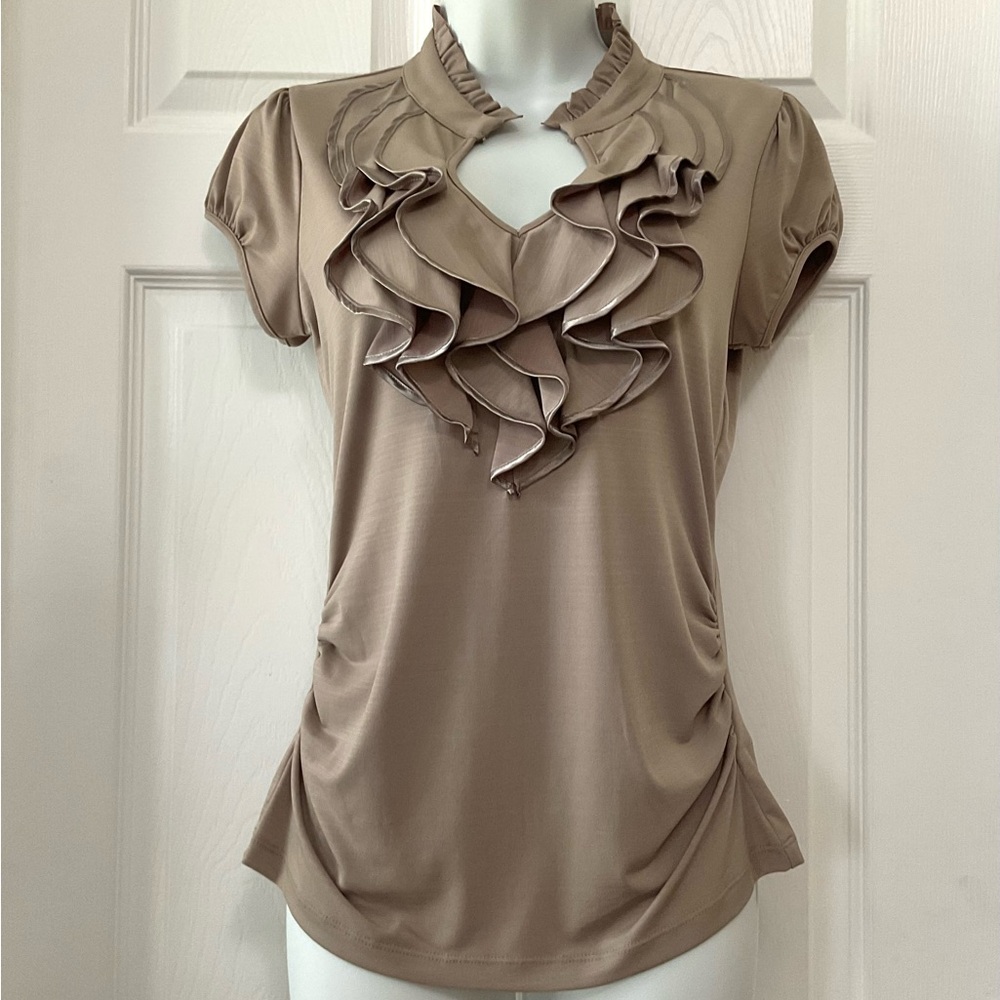 New - Retro Taupe Ruffle Blouse